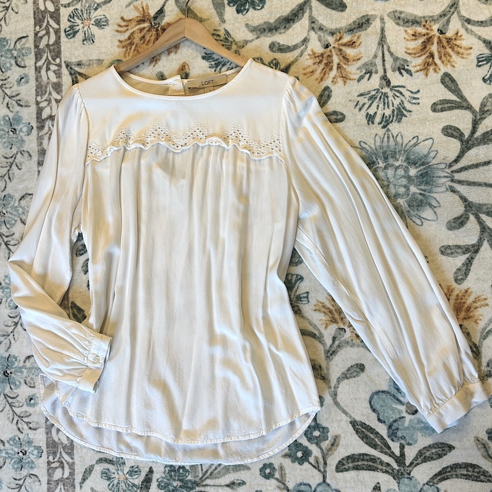 LOFT White Blouse with Lace Detail - Picture 7 of 13